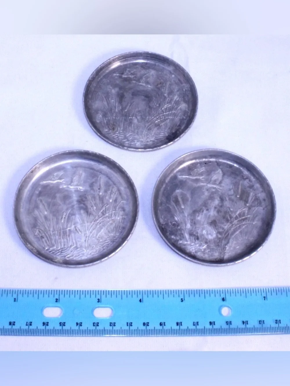 Vintage Drink Coasters with Mallard Duck Hand-forged hammered Aluminum